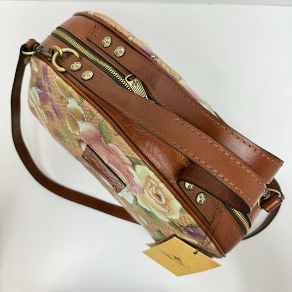 Patricia Nash Crackled Rose Garden Straw Collection Satchel Tan Pink - Picture 5 of 10